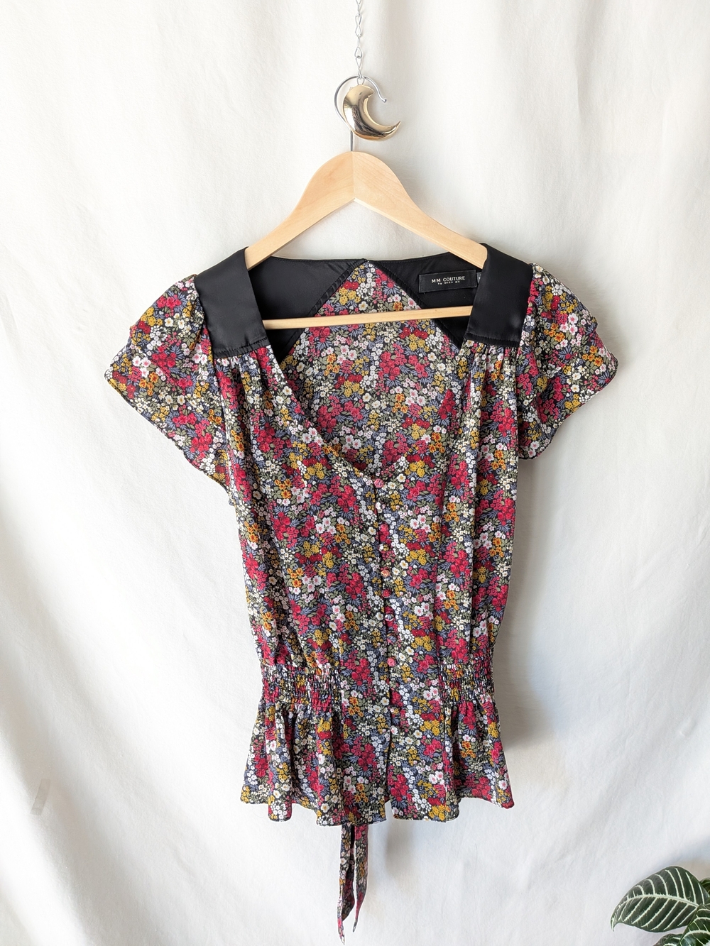 MM Couture by Miss Me 100% Silk Floral Peplum Blouse Size M